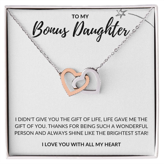 To My Bonus Daughter - Shine Like the Brightest Star - Interlocking Hearts Necklace